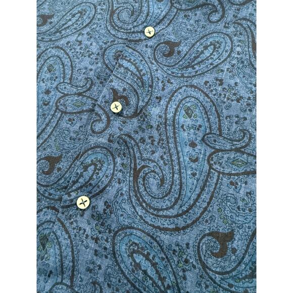 Vincenzo De Lauziers Men's Blue Paisley 100% Linen Shirt Size US16 41 Italy(07) - Picture 5 of 10